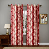 Heart Home Leaf Printed Home Décor Door Curtain with 8 Eyelet, 7 ft- Pack of 2 (Maroon)-Hs43Hearth25596(Polyester_Red)